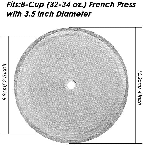 4 Pack French Press Replacement Filter Screen, findTop 4 Inch Stainless Steel Mesh Replacements for 1000 ml / 34 oz / 8 cup French Press